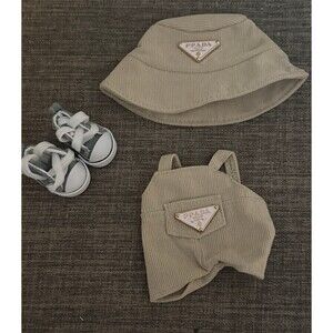 Corduroy Overalls with Matching Hat & Shoes Outfit  For Labubu Dolls